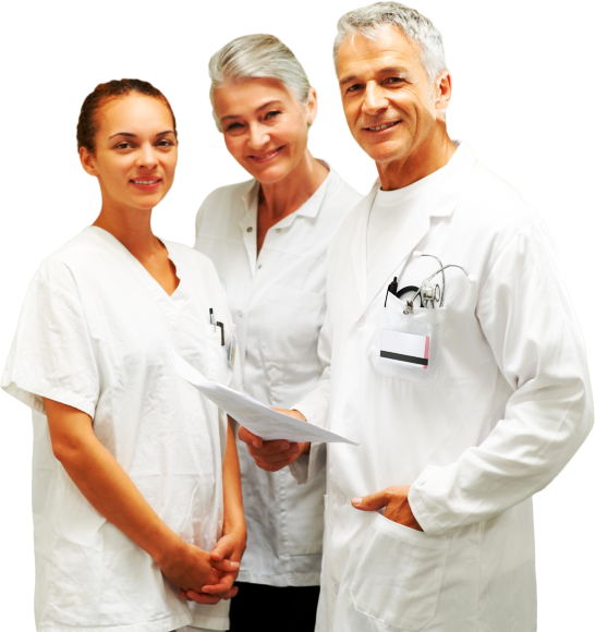 three healthcare workers looking at the camera